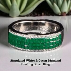 White & Green Simulated Diamonds 1.20 ctw Sterling Silver Ring